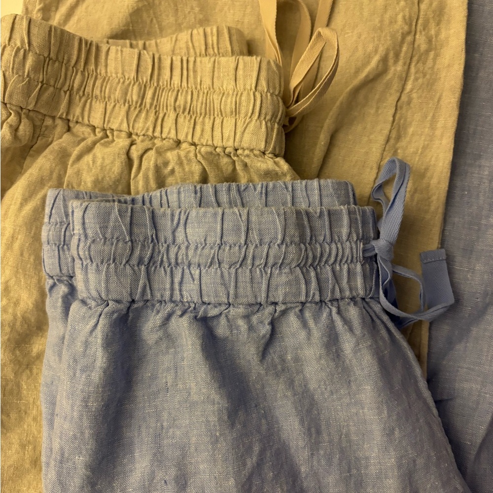 J.Crew Linen Wide Leg Pants x2 (Light Blue + Ecru)